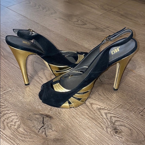 JLO black and gold Sling back heels SIZE 7 - Picture 2 of 5